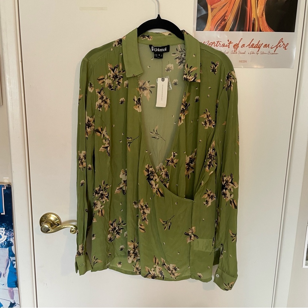 Anthropologie Green Floral Blouse